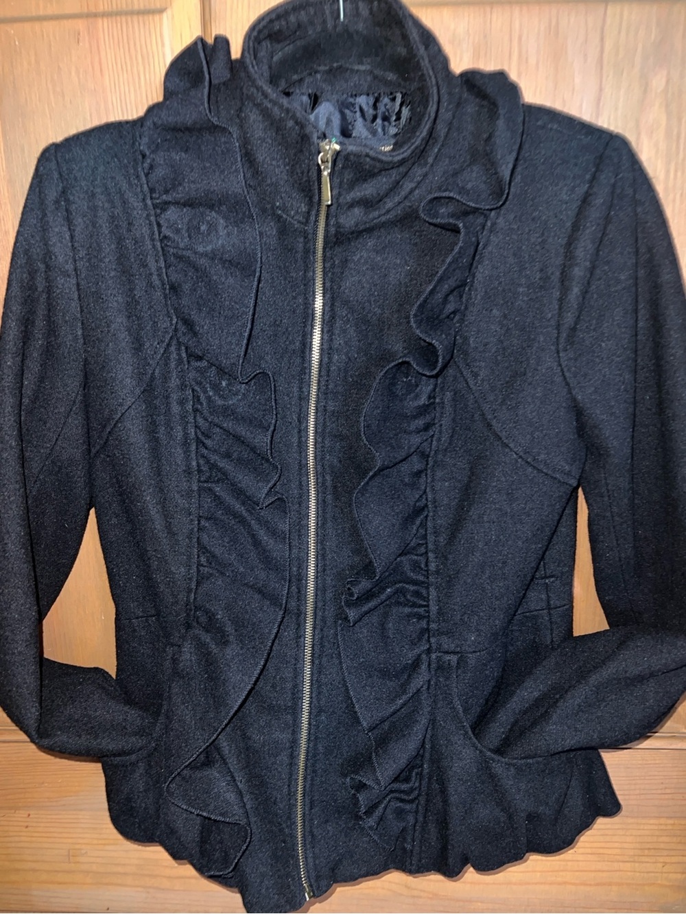 grass collection Black Ruffle Zip-Front Jacket - Picture 3 of 10